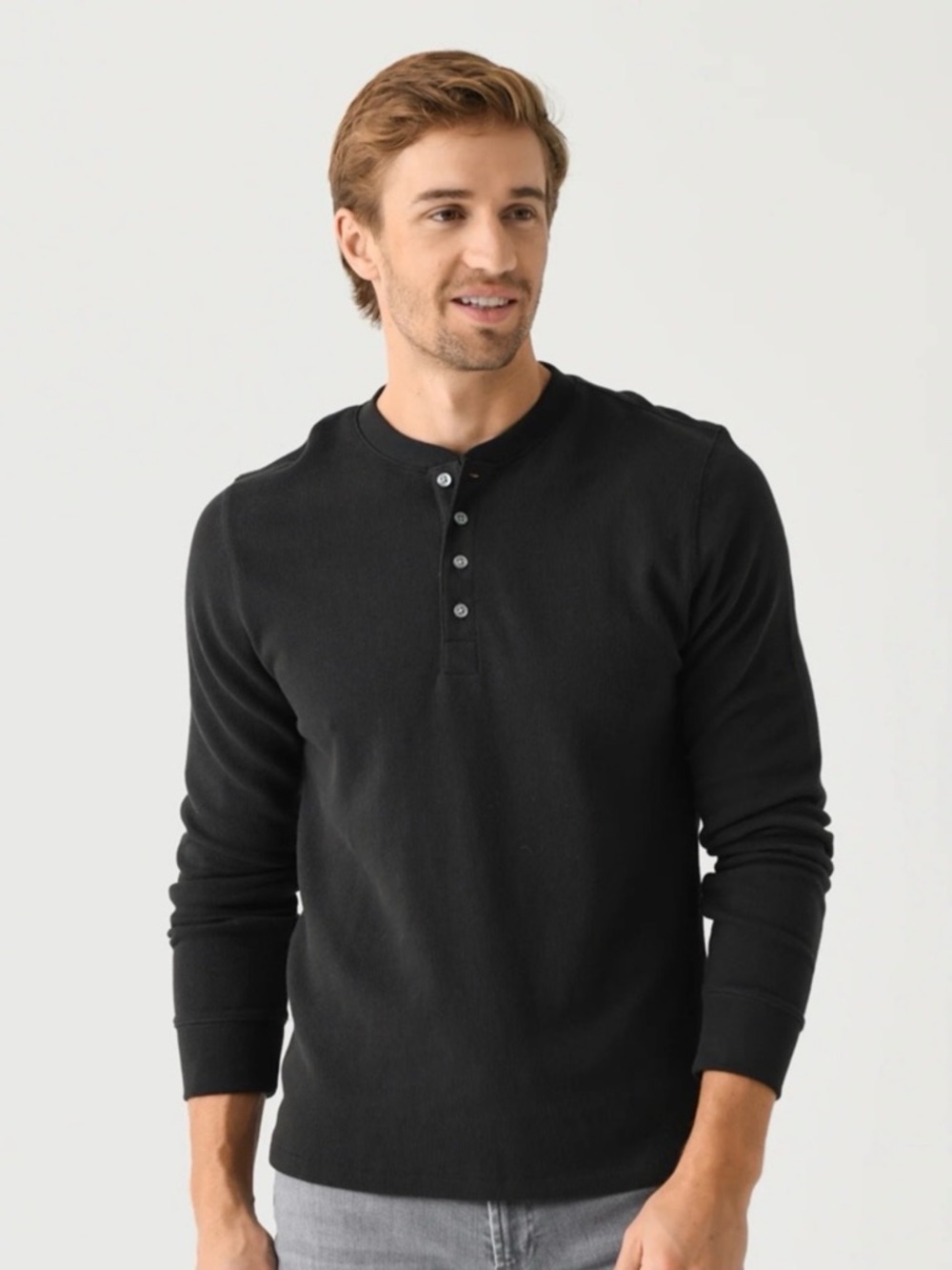 Men’s Billy Reid Black Long-Sleeve Henley Shirt